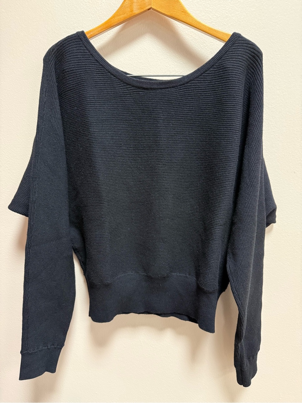 Express Black Ribbed Dolman Sweater Cropped Lightweight Knit Top Size XS